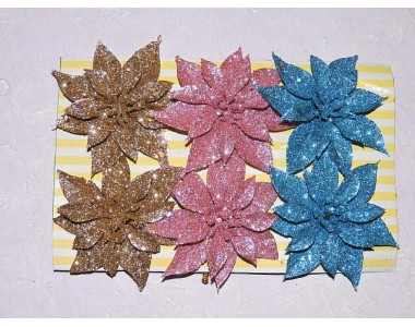 Новогодние украшения с блестками "Пуансеттия" 8 см - 1 шт.