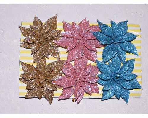 Новогодние украшения с блестками "Пуансеттия" 8 см - 1 шт.