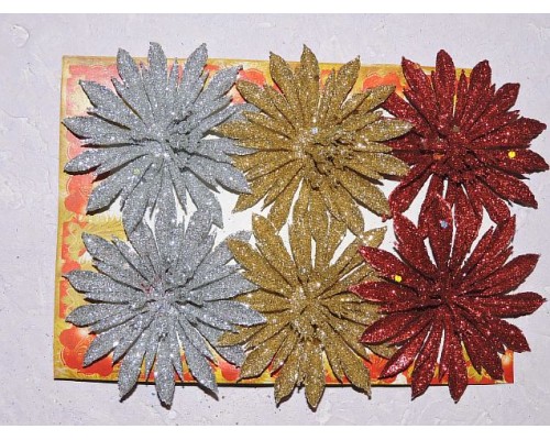 Новогодние украшения с блестками "Новогодние цветы 2" 8 см - 1 шт.