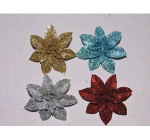 Новогодние украшения с блестками "Пуансеттия" 6 см - 1 шт.