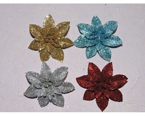 Новогодние украшения с блестками "Пуансеттия" 6 см - 1 шт.