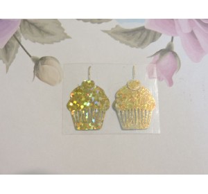 Термотрасферная наклейка "Кексики с вишней" голография, цв. золото 25*15 мм (пара)