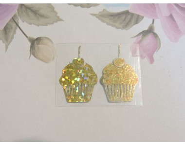 Термотрасферная наклейка "Кексики с вишней" голография, цв. золото 25*15 мм (пара)