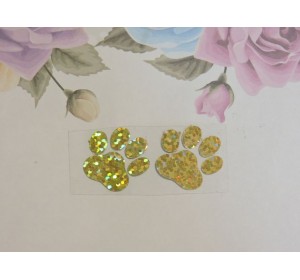 Термотрасферная наклейка "Лапки" голография, цв. золото 20 мм (пара)