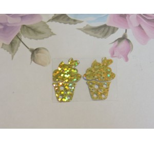 Термотрасферная наклейка "Кексик" голография, цв. золото 25*15 мм (пара)