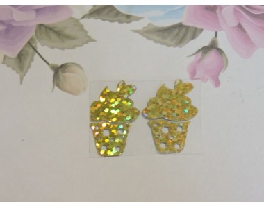 Термотрасферная наклейка "Кексик" голография, цв. золото 25*15 мм (пара)