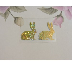 Термотрасферная наклейка "Зайчик" голография, цв. золото 20 мм (пара)