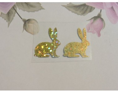 Термотрасферная наклейка "Зайчик" голография, цв. золото 20 мм (пара)