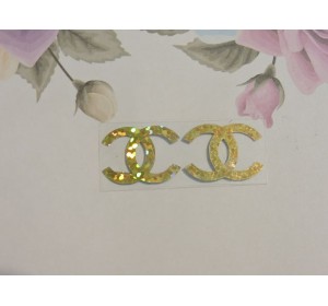 Термотрасферная наклейка "Шанель" голография, цв. золото 15*20 мм (пара)