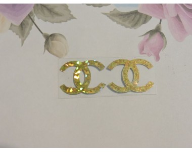 Термотрасферная наклейка "Шанель" голография, цв. золото 15*20 мм (пара)