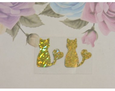 Термотрасферная наклейка "Котик" голография, цв. золото 20*25 мм (пара)