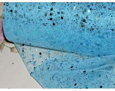 Фатин  с пайетками 15 см*1м, цв. голубой