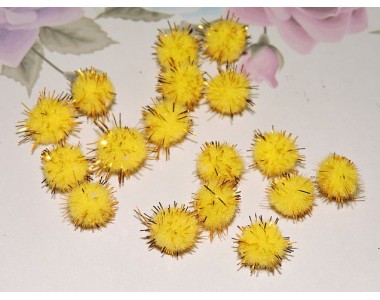 Помпоны с люрексом 10 мм, цв.  желтый - 10шт