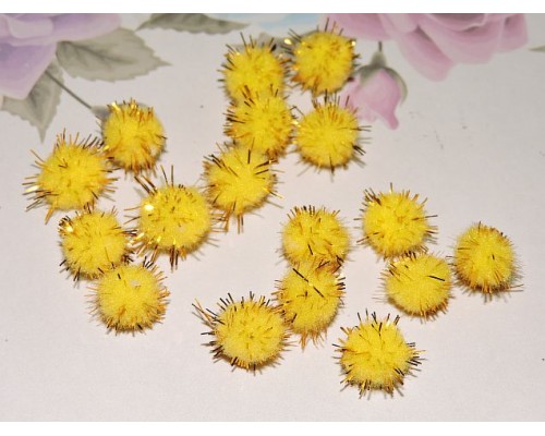Помпоны с люрексом 10 мм, цв.  желтый - 10шт