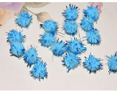Помпоны с люрексом 10 мм, цв.  голубой - 10шт
