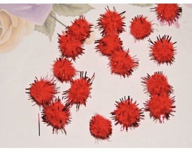 Помпоны с люрексом 10 мм, цв.  красный - 10шт