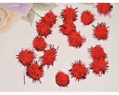 Помпоны с люрексом 10 мм, цв.  красный - 10шт
