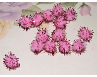 Помпоны с люрексом 10 мм, цв.  розовый - 10шт