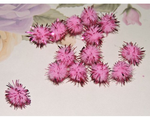 Помпоны с люрексом 10 мм, цв.  розовый - 10шт