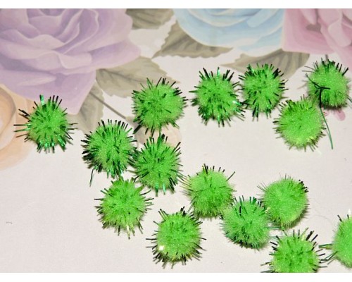 Помпоны с люрексом 10 мм, цв.  салатовый - 10шт