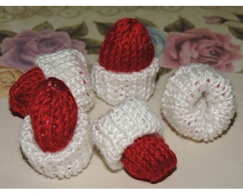 Шапочка вязаная двухцветная 33*40мм, цв. бело-бордовый - 1 шт.