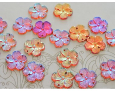 Пришивные стразы "Цветок" 15 мм, цв. красный  радужный - 1 шт