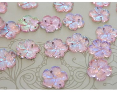 Пришивные стразы "Цветок" 15 мм, цв. розовый радужный - 1 шт