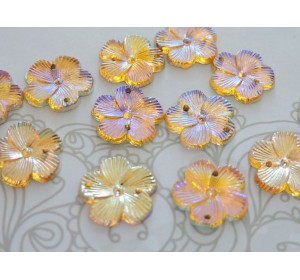 Пришивные стразы "Цветок" 15 мм, цв. золото  радужный - 1 шт