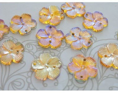 Пришивные стразы "Цветок" 15 мм, цв. золото  радужный - 1 шт