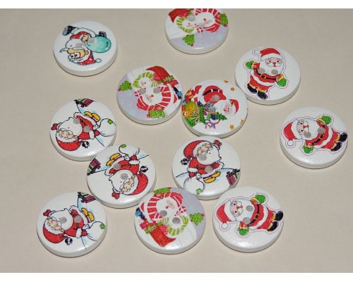 Декоративные  пуговицы 20 мм с рисунком "Санта Клаус" - 1шт.( без выбора рисунка)