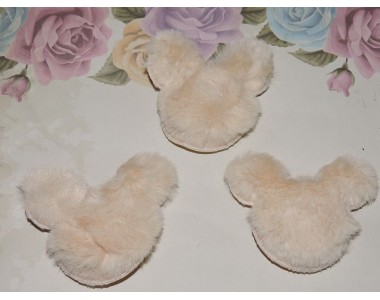 Патч меховой "Микки" 6*5 см, цв. бежевый - 1 шт