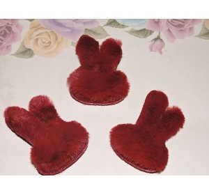 Патч меховой "Зайка" 4,2*6 см, цв. бордовый - 1 шт