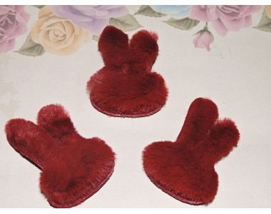 Патч меховой "Зайка" 4,2*6 см, цв. бордовый - 1 шт