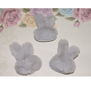 Патч меховой "Зайка" 4,2*6 см, цв. серый - 1 шт