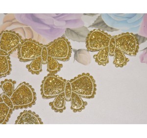 Патч с глиттером "Бант ажурный" 3,6*2,7 см, цв. золото - 1 шт