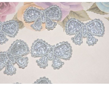Патч с глиттером "Бант ажурный" 3,6*2,7 см, цв. серебро - 1 шт