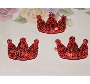 Патч с пайетками  "Корона" 4*3,2 см, цв. красный - 1 шт