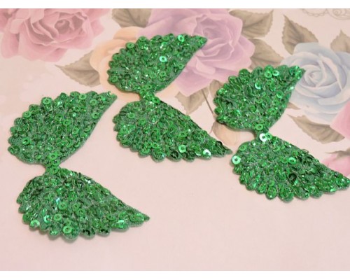 Патч с пайетками "Крылья" 5,7*4,3 см, цв. зеленый - 1 шт