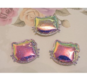 Патч глянец с блестками "Китти" 3*3,5 см, цв. розовый  хамелеон - 1 шт