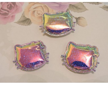 Патч глянец с блестками "Китти" 3*3,5 см, цв. розовый  хамелеон - 1 шт