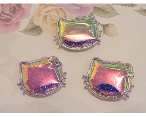 Патч глянец с блестками "Китти" 3*3,5 см, цв. розовый  хамелеон - 1 шт