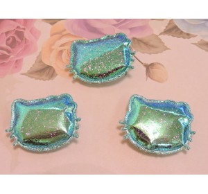 Патч глянец с блестками "Китти" 3*3,5 см, цв. бирюзовый  хамелеон - 1 шт