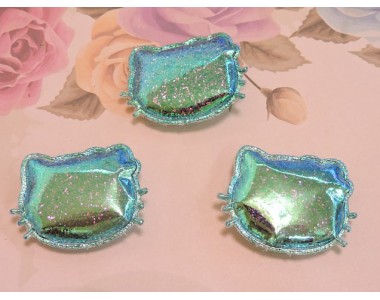 Патч глянец с блестками "Китти" 3*3,5 см, цв. бирюзовый  хамелеон - 1 шт