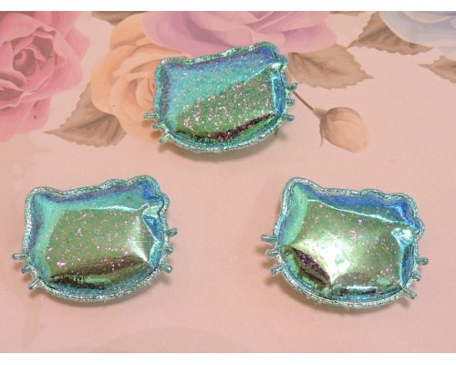 Патч глянец с блестками "Китти" 3*3,5 см, цв. бирюзовый  хамелеон - 1 шт