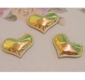 Патч глянец с блестками "Сердечко" 3*3,9 см, цв.  золото  хамелеон - 1 шт