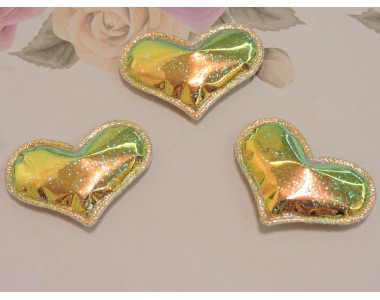 Патч глянец с блестками "Сердечко" 3*3,9 см, цв.  золото  хамелеон - 1 шт
