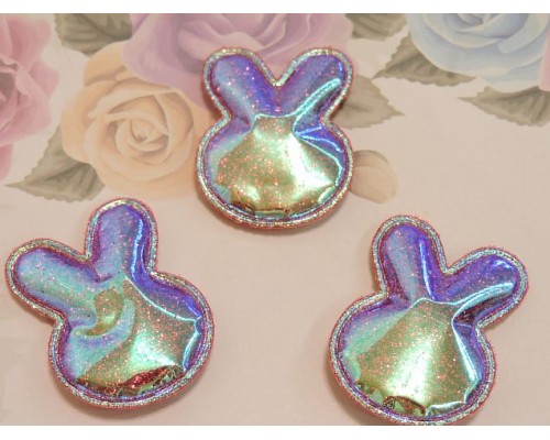 Патч глянец с блестками "Зайка" 4,3*3,2 см, цв. зеленый хамелеон - 1 шт