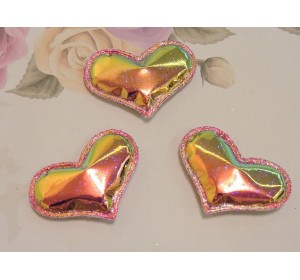 Патч глянец с блестками "Сердечко" 3*3,9 см, цв.  коралловый  хамелеон - 1 шт