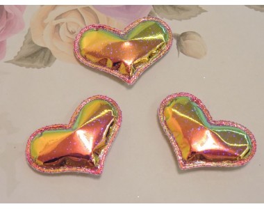 Патч глянец с блестками "Сердечко" 3*3,9 см, цв.  коралловый  хамелеон - 1 шт