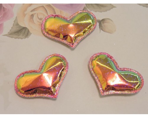 Патч глянец с блестками "Сердечко" 3*3,9 см, цв.  коралловый  хамелеон - 1 шт